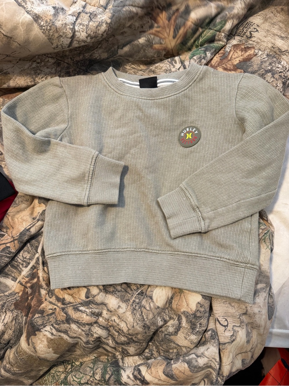Hurley Kids Olive Green Waffle Knit Pullover Sweatshirt